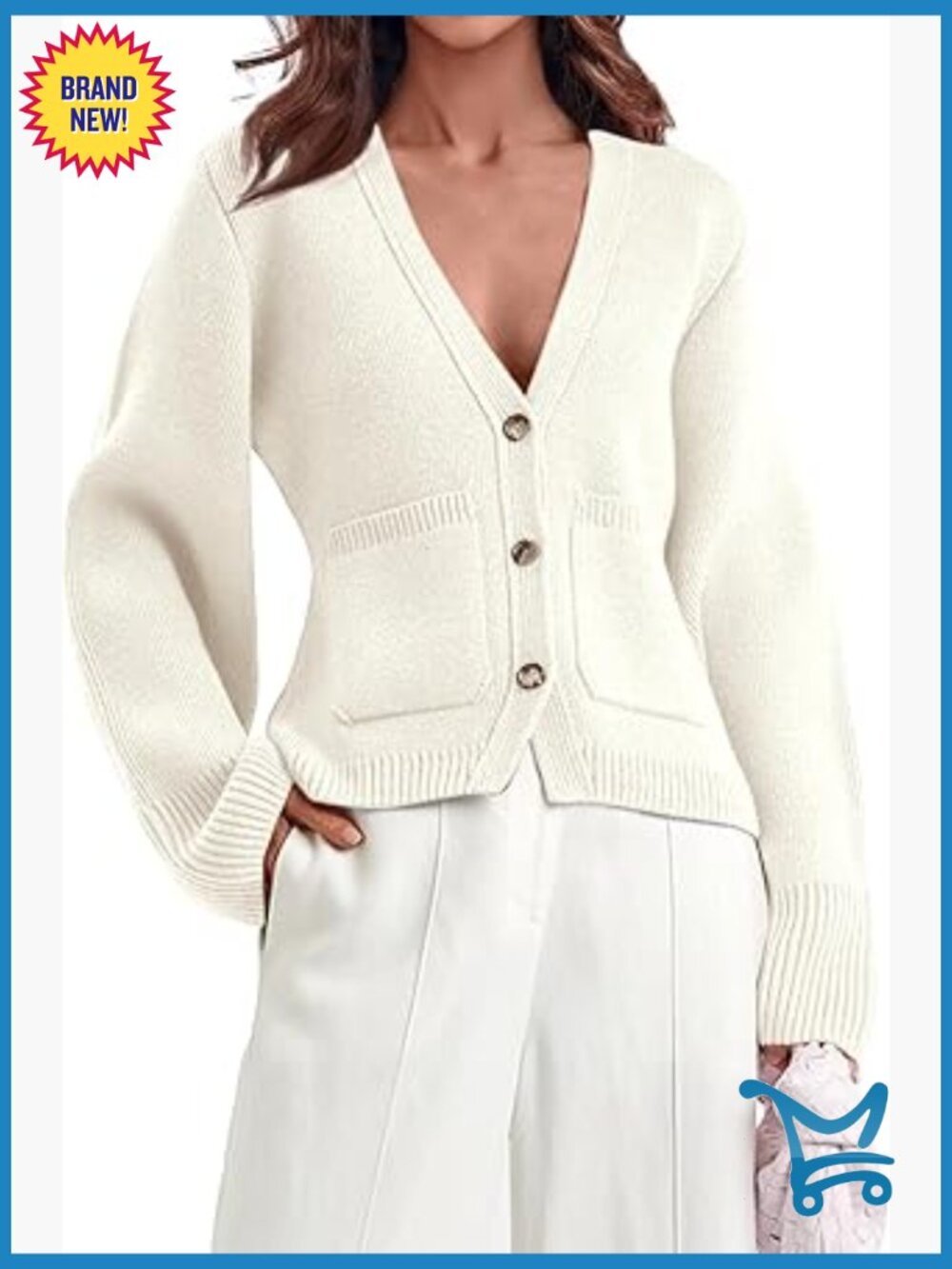 Womens Deep V Neck Cardigan Sweater Open Front Button Down Long Sleeve Cropped